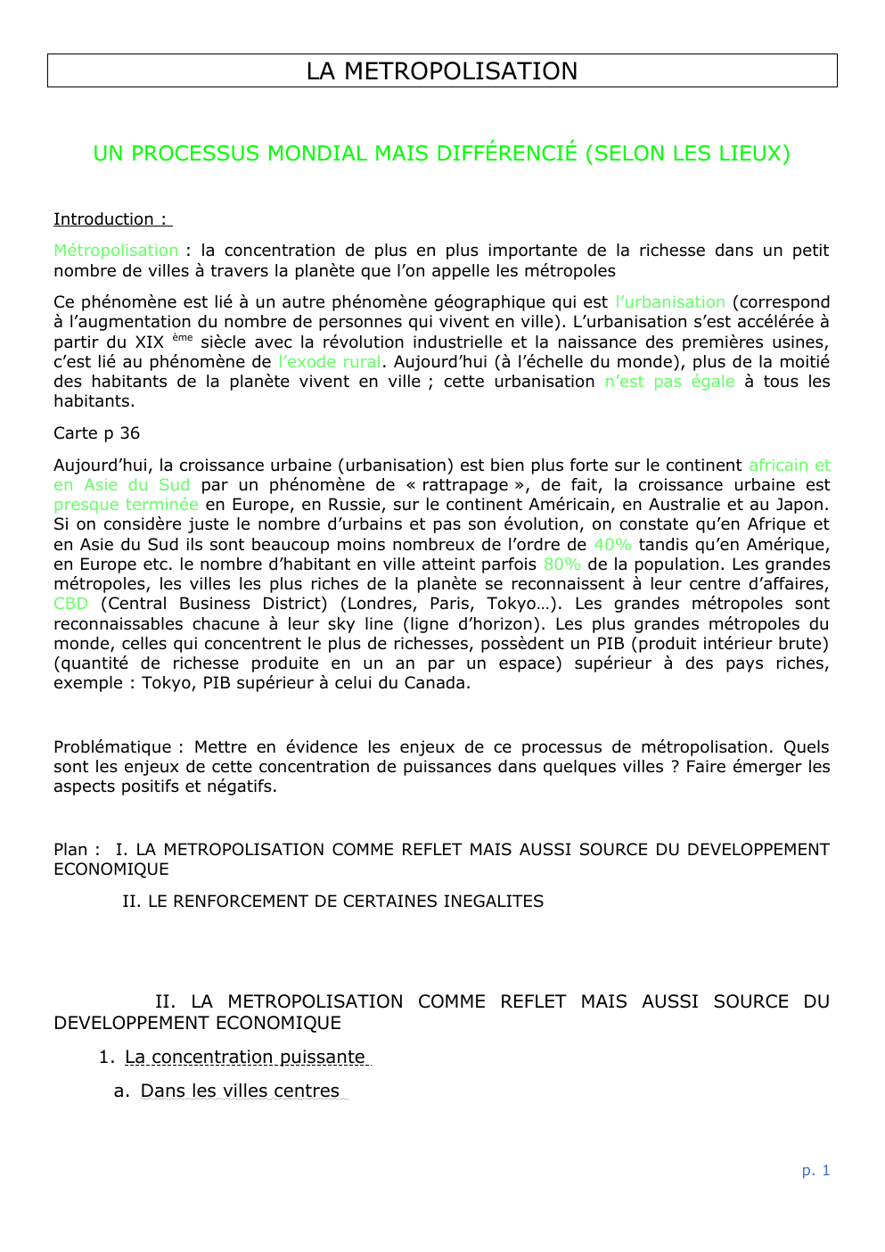 Prévisualisation du document LA METROPOLISATION UN PROCESSUS MONDIAL MAIS DIFFÉRENCIÉ (SELON LES LIEUX)