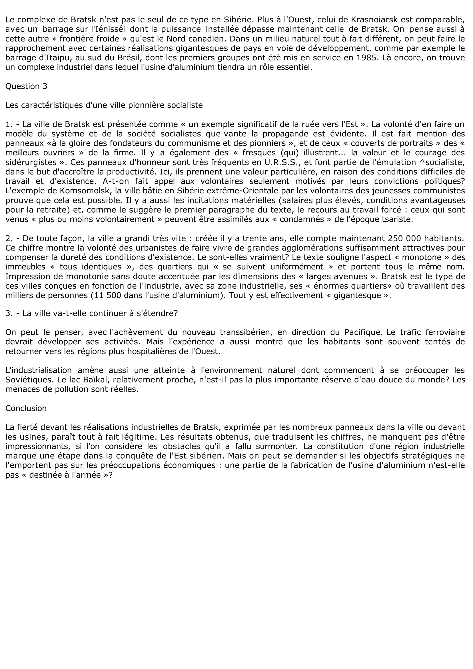 Prévisualisation du document LA MISE EN VALEUR DE L'ESPACE SIBÉRIEN : LA LEÇON DE BRATSK