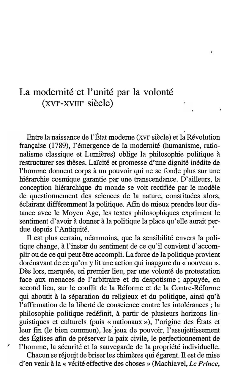 Prévisualisation du document La modernité et l’unité par la volonté (xvie-xviiie siècle): Machiavel, Hobbes, Locke, Rousseau
