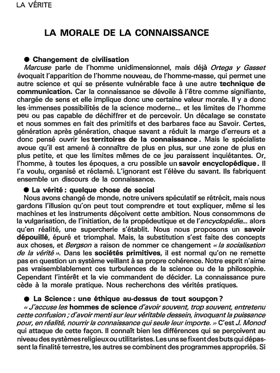 Prévisualisation du document LA MORALE DE LA CONNAISSANCE (fiche bac)