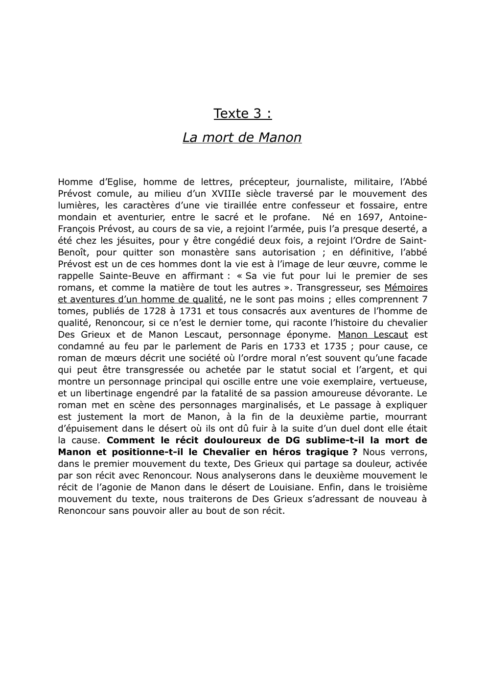 Prévisualisation du document La mort de Manon, l’Abbé Prévost (analyse littéraire)