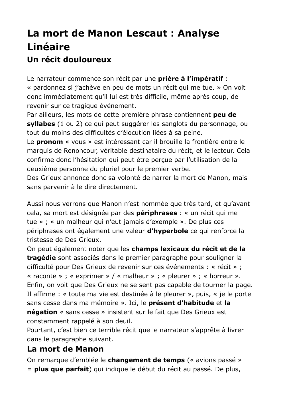 Prévisualisation du document La mort de Manon Lescaut : Analyse Linéaire