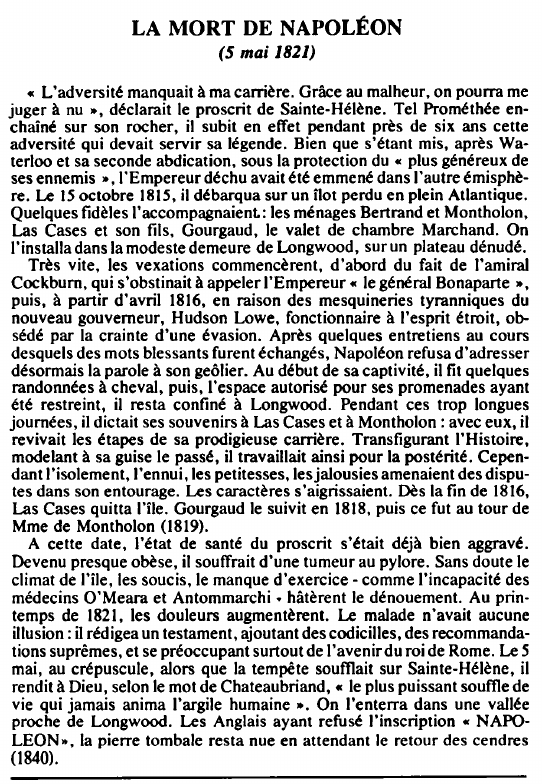 Prévisualisation du document LA MORT DE NAPOLÉON(5 mai 1821) - HISTOIRE.