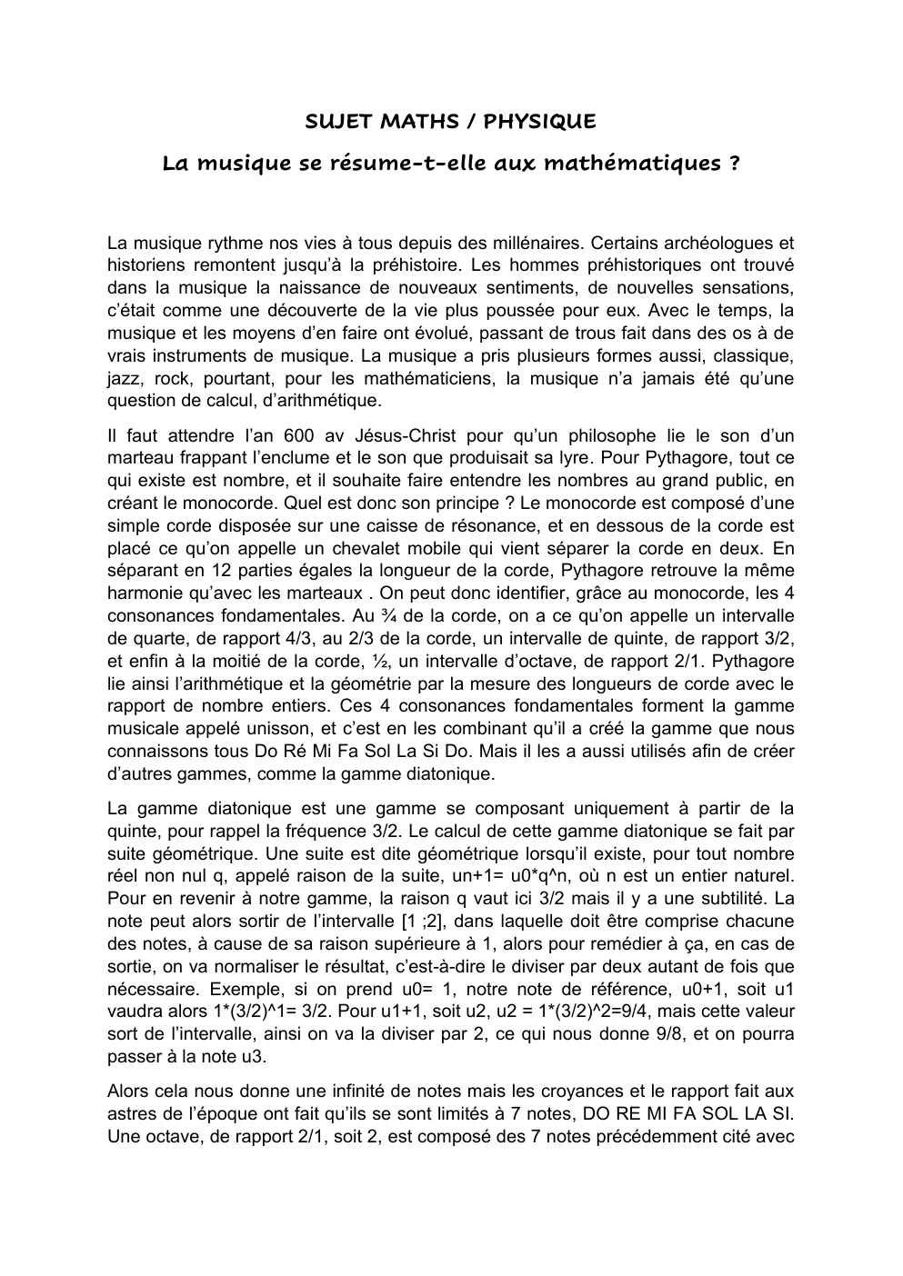 Prévisualisation du document La musique se résume-t-elle aux mathématiques ? Grand Oral Mathématiques