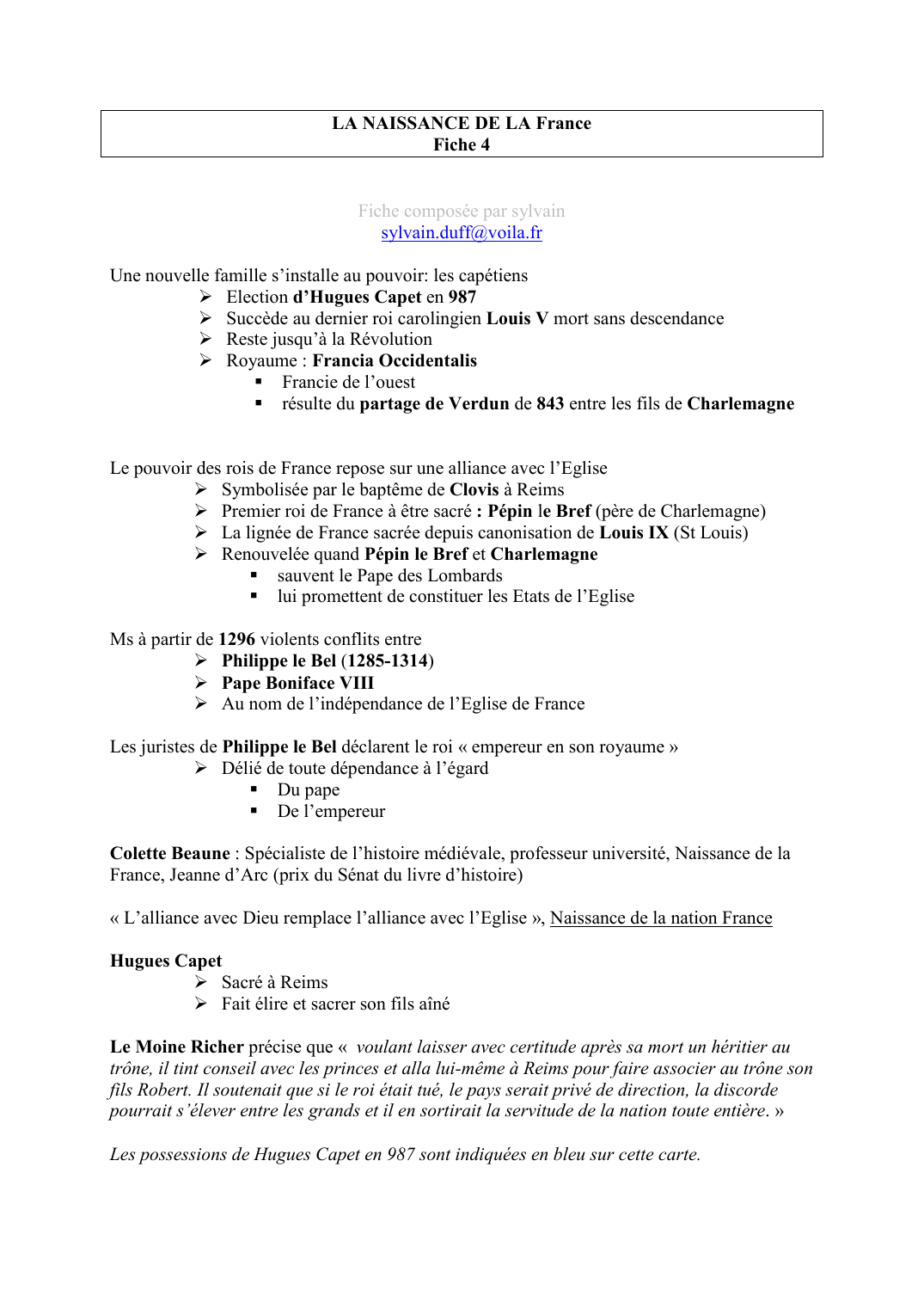 Prévisualisation du document LA NAISSANCE DE LA FranceFiche 4Fiche composée par sylvainsylvain.