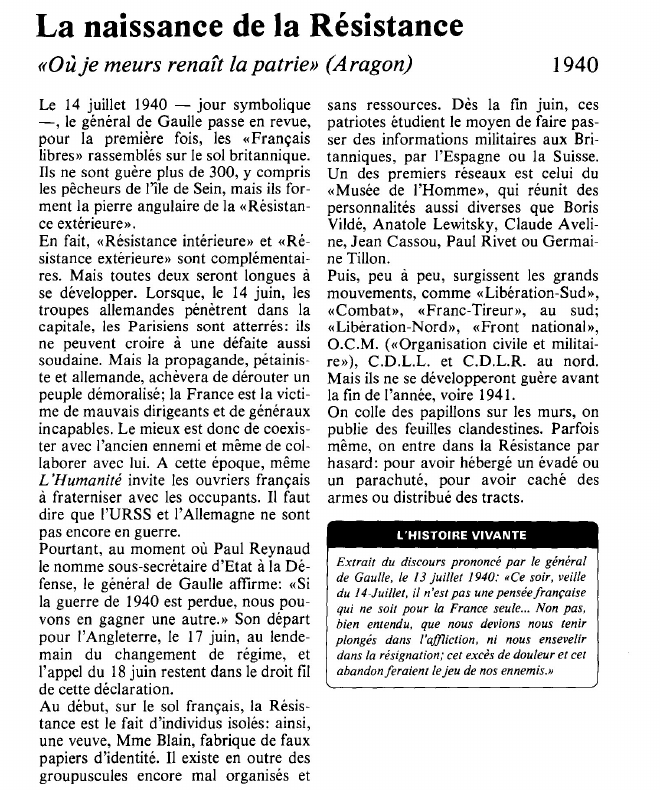 Prévisualisation du document La naissance de la Résistance«Où je meurs renaît la patrie» (Aragon).