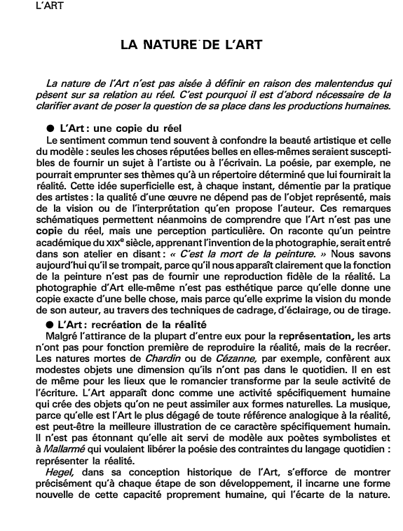 Prévisualisation du document LA NATURE DE L'ART (fiche bac)