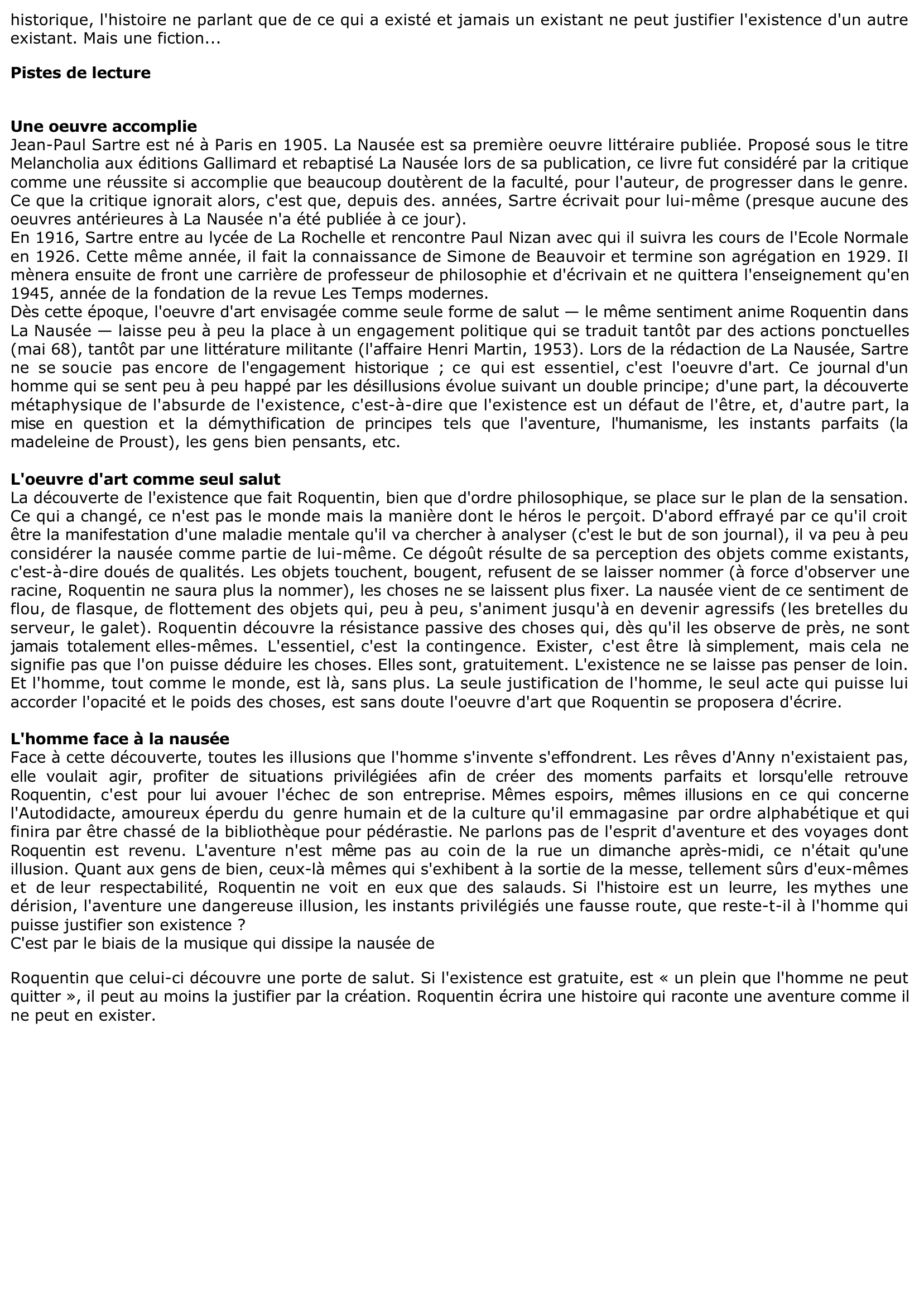 Prévisualisation du document LA NAUSÉE DE J.-P. SARTRE