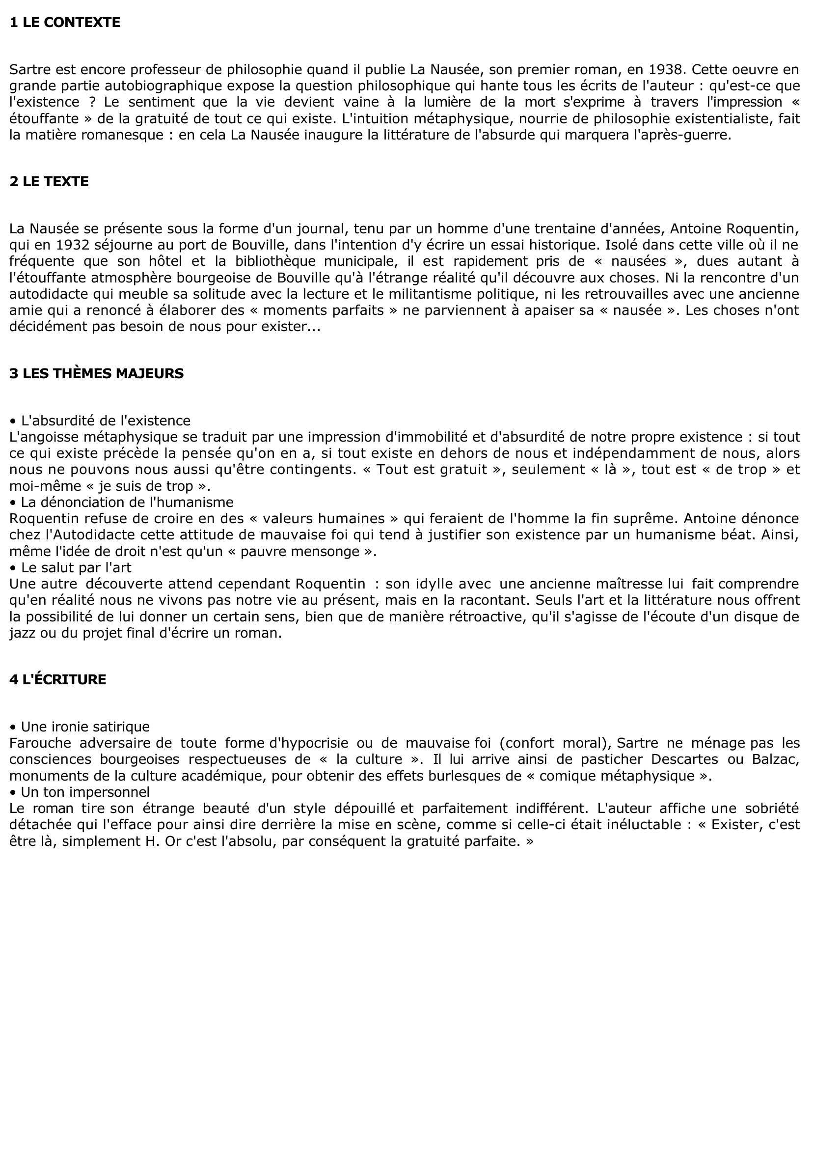 Prévisualisation du document La Nausée de Jean-Paul Sartre (Résumé et analyse)