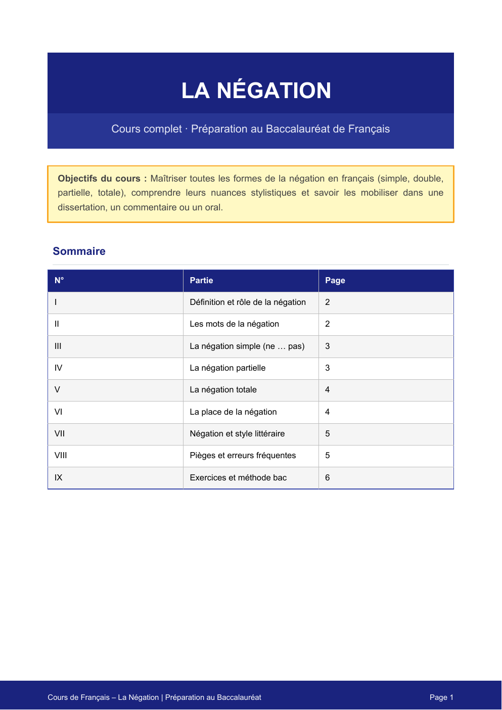Prévisualisation du document La négation pour la question de grammaire pour le bac de français