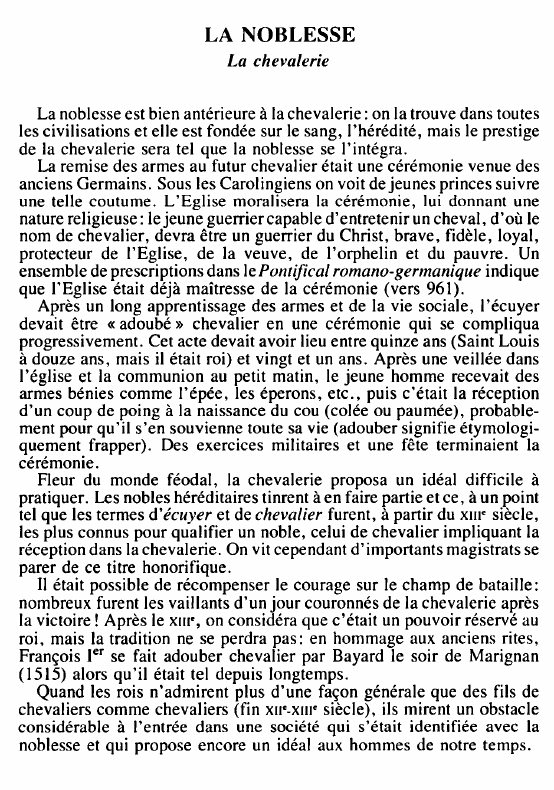 Prévisualisation du document LA NOBLESSE:La chevalerie.
