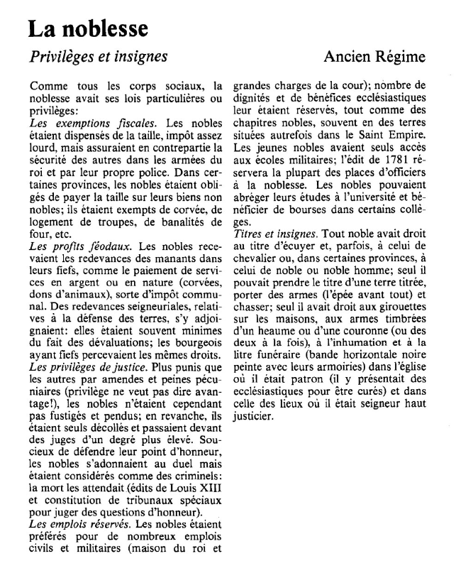 Prévisualisation du document La noblesse:Privilèges et insignes.