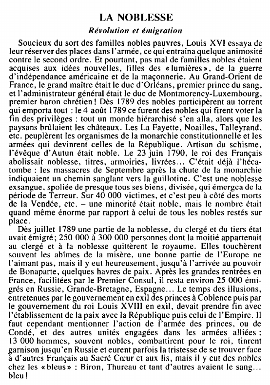 Prévisualisation du document LA NOBLESSE:Révolution et émigration.