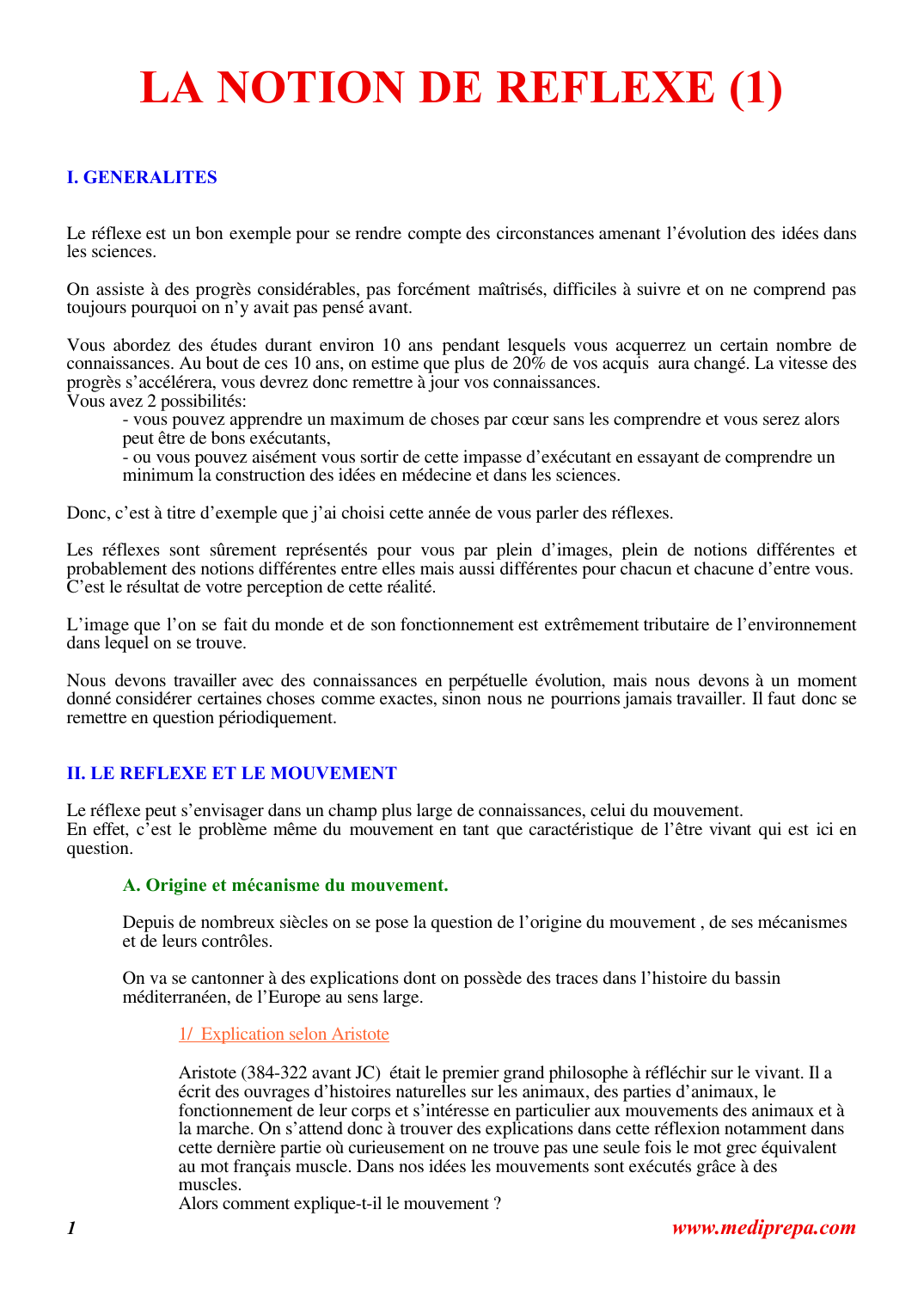 Prévisualisation du document LA NOTION DE REFLEXE (1)I.