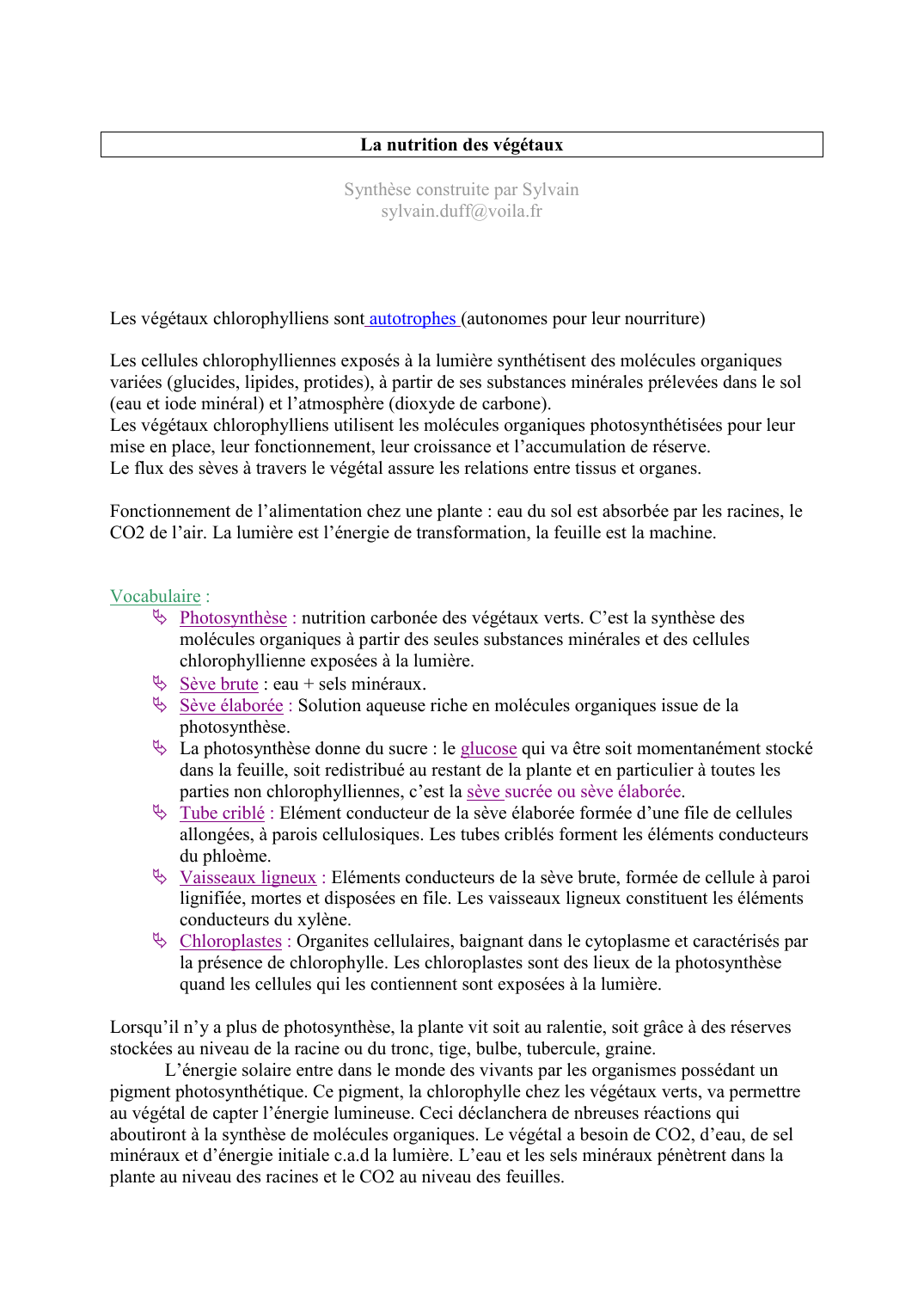 Prévisualisation du document La nutrition des végétauxSynthèse construite par Sylvainsylvain.