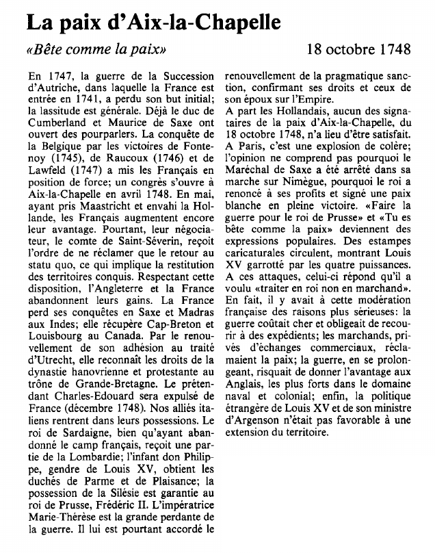 Prévisualisation du document La paix d'Aix-la-Chapelle«Bête comme la paix».