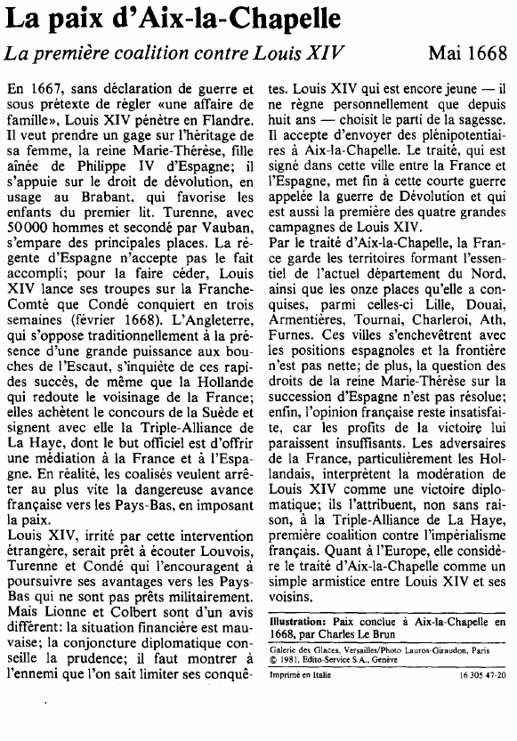 Prévisualisation du document La paix d'Aix-la-ChapelleLa première coalition contre Louis XIV.