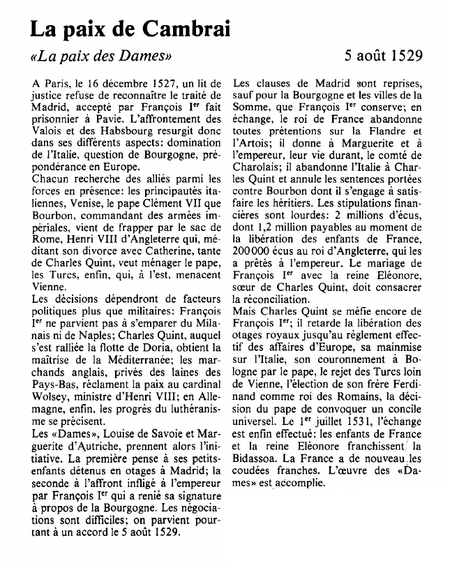 Prévisualisation du document La paix de Cambrai«La paix des Dames».