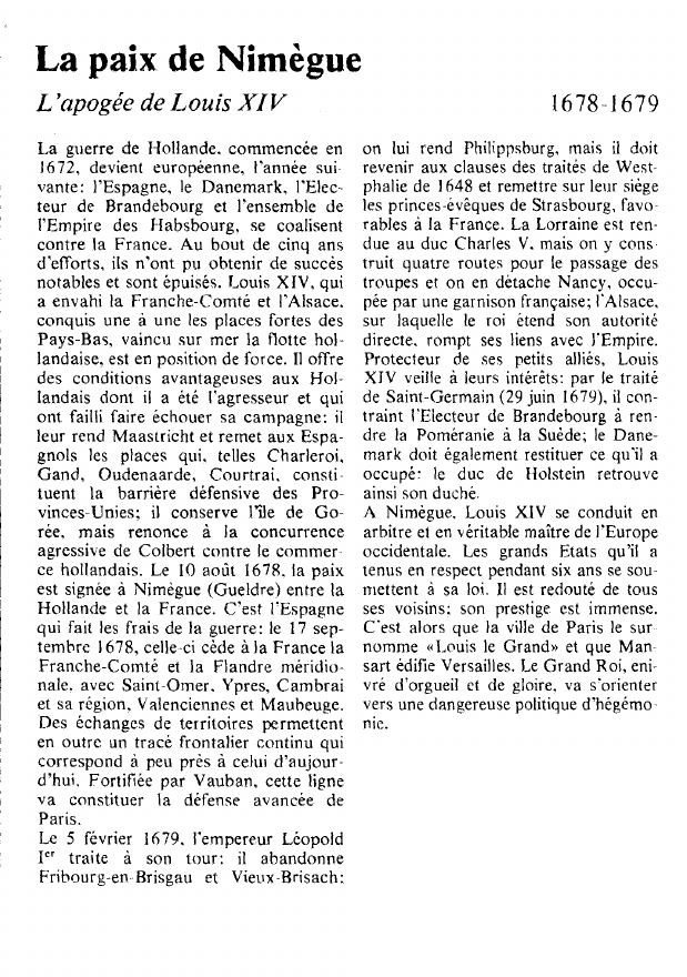 Prévisualisation du document La paix de NimègueL'apogée de Louis XIV.