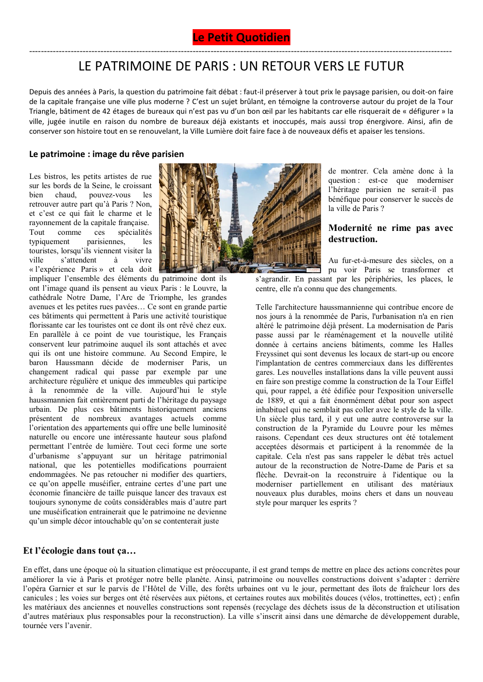 Prévisualisation du document La patrimoine de Paris - HGGSP
