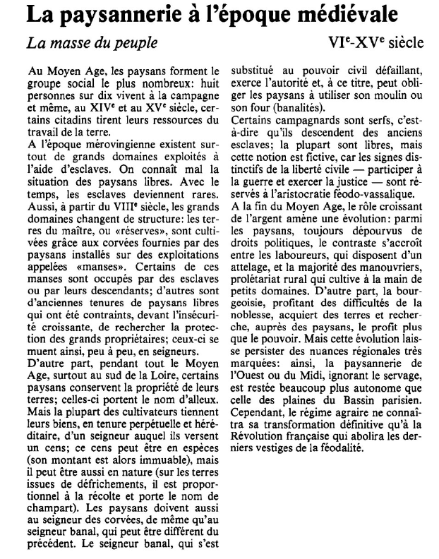 Prévisualisation du document La paysannerie à l'époque médiévale:La masse du peuple.