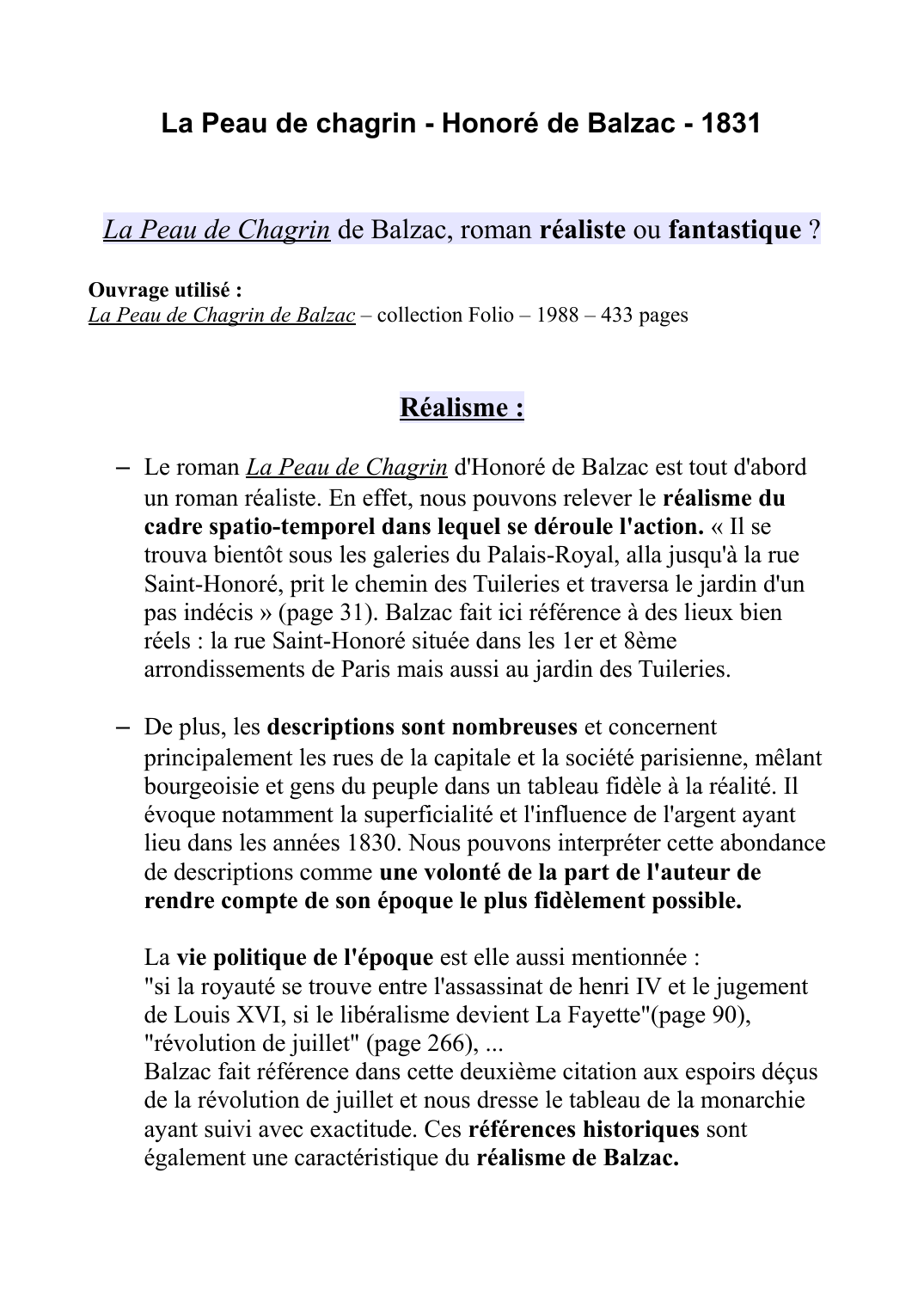 Prévisualisation du document La peau de chagrin, Honoré de Balzac - Roman réaliste ou fantastique ?