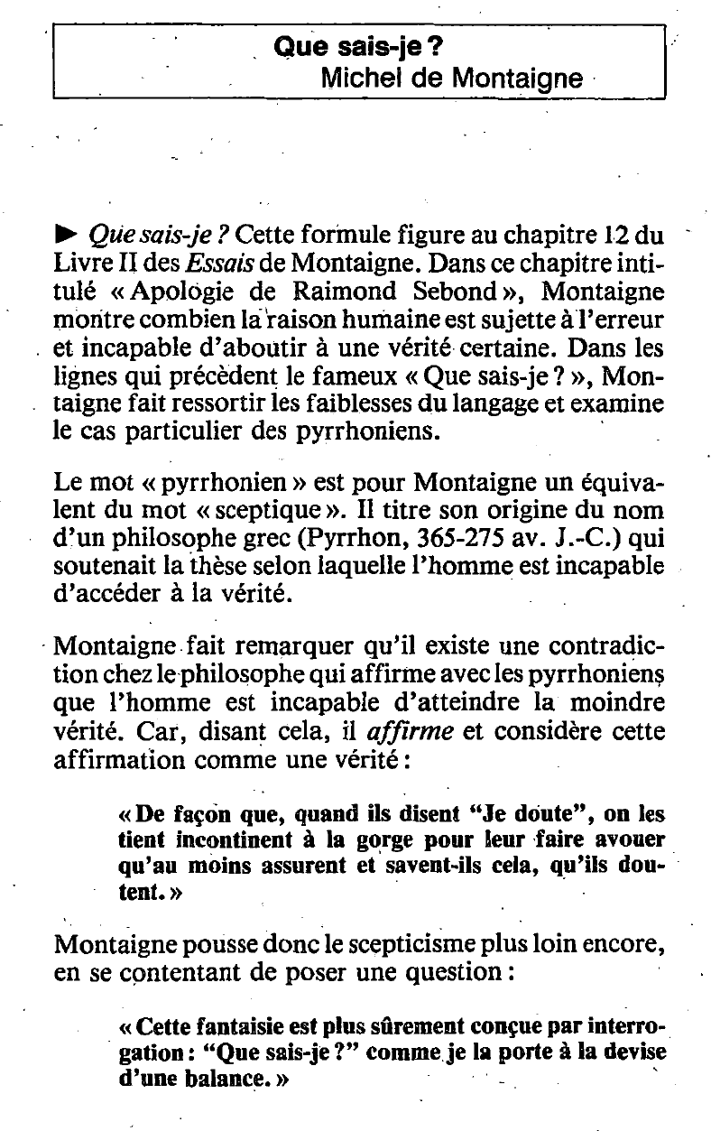 Prévisualisation du document La pensée de MONTAIGNE ou Montaigne et PHILOSOPHIE