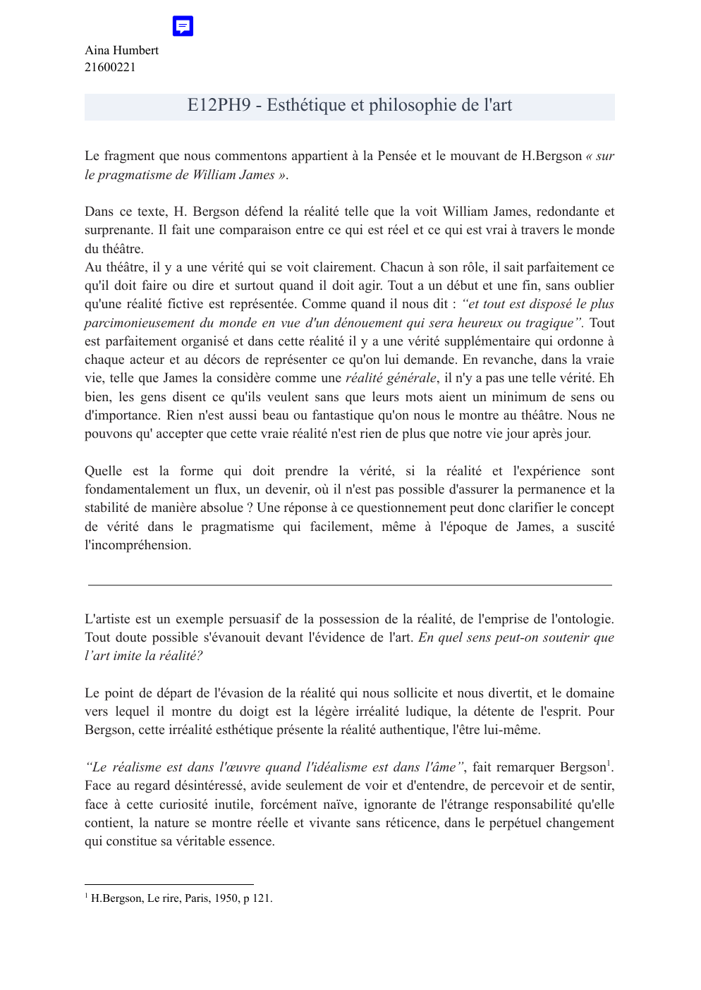 Prévisualisation du document La Pensée et le mouvant de H. Bergson « sur le pragmatisme de William James » - commentaire
