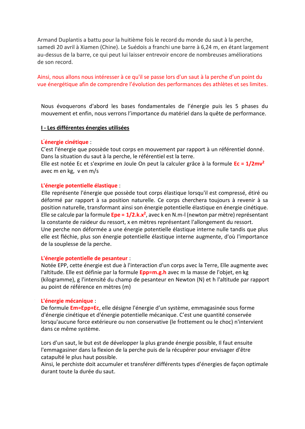 Prévisualisation du document La performance en saut à la perche grand oral