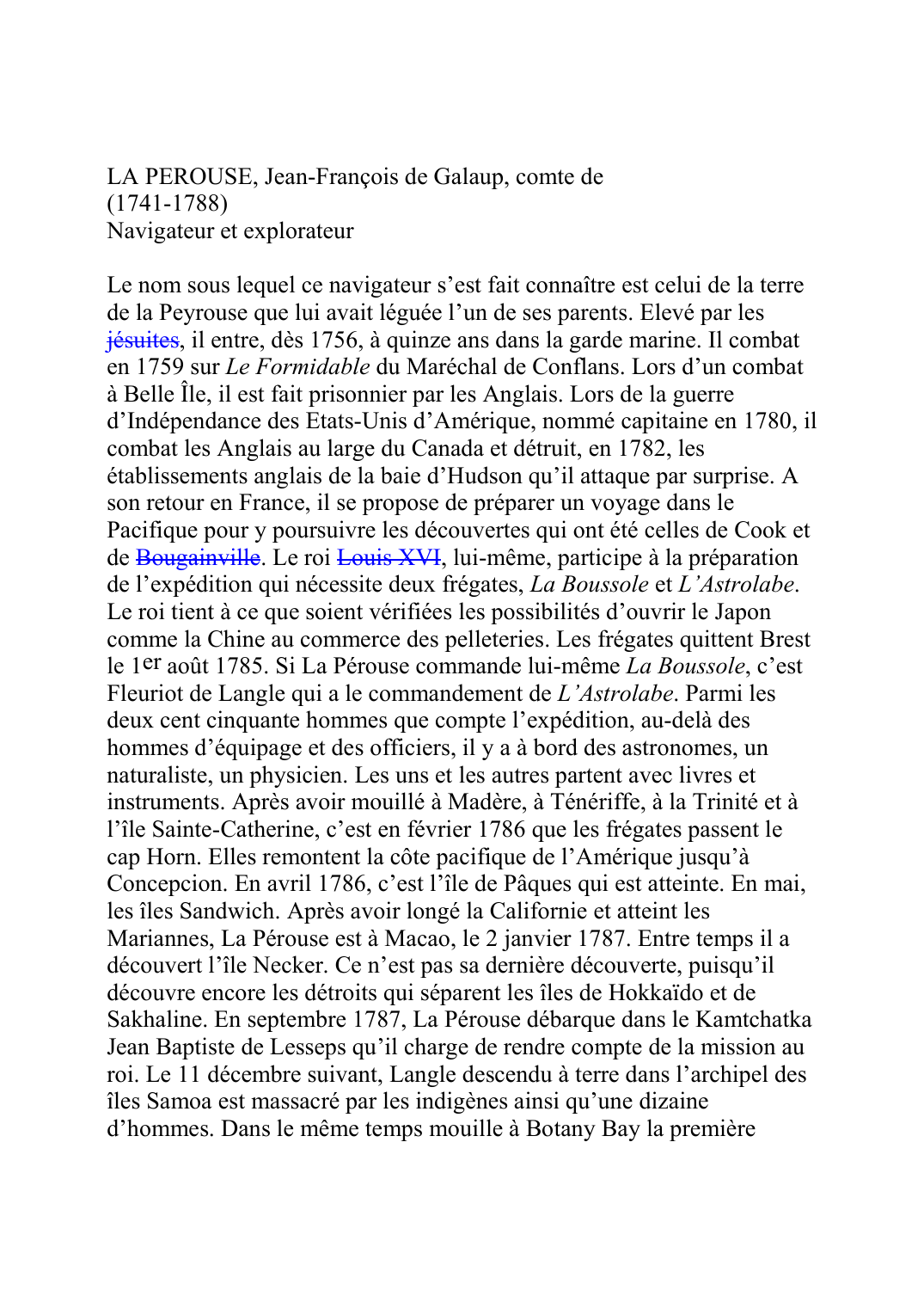 Prévisualisation du document LA PEROUSE, Jean-François de Galaup, comte de (1741-1788)