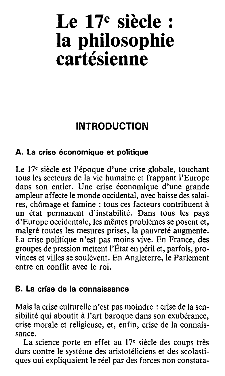 Prévisualisation du document LA PHILOSOPHIE CARTESIENNE.