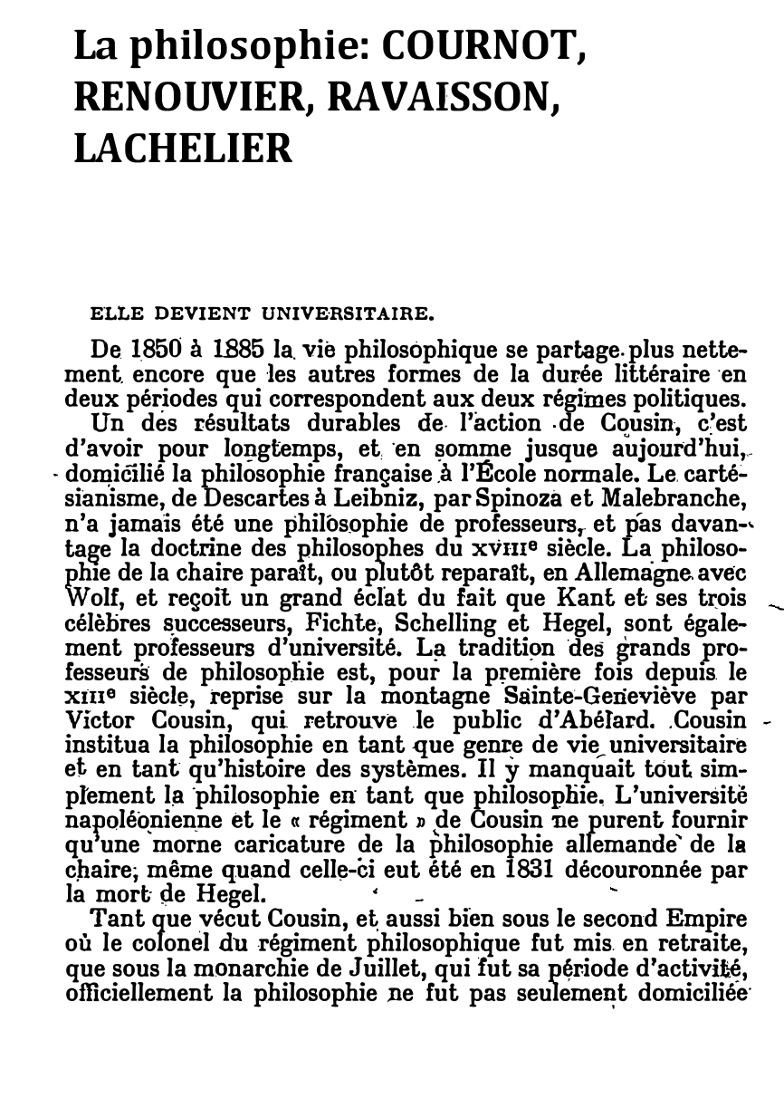 Prévisualisation du document La philosophie: COURNOT, RENOUVIER, RAVAISSON, LACHELIER