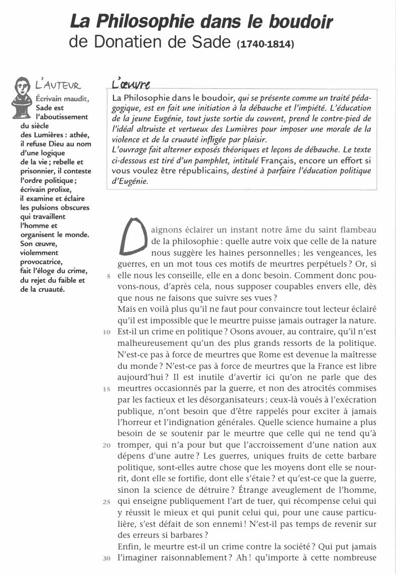 Prévisualisation du document La Philosophie dans le boudoir de Donatien de Sade (1740-1814) - Analyse de texte