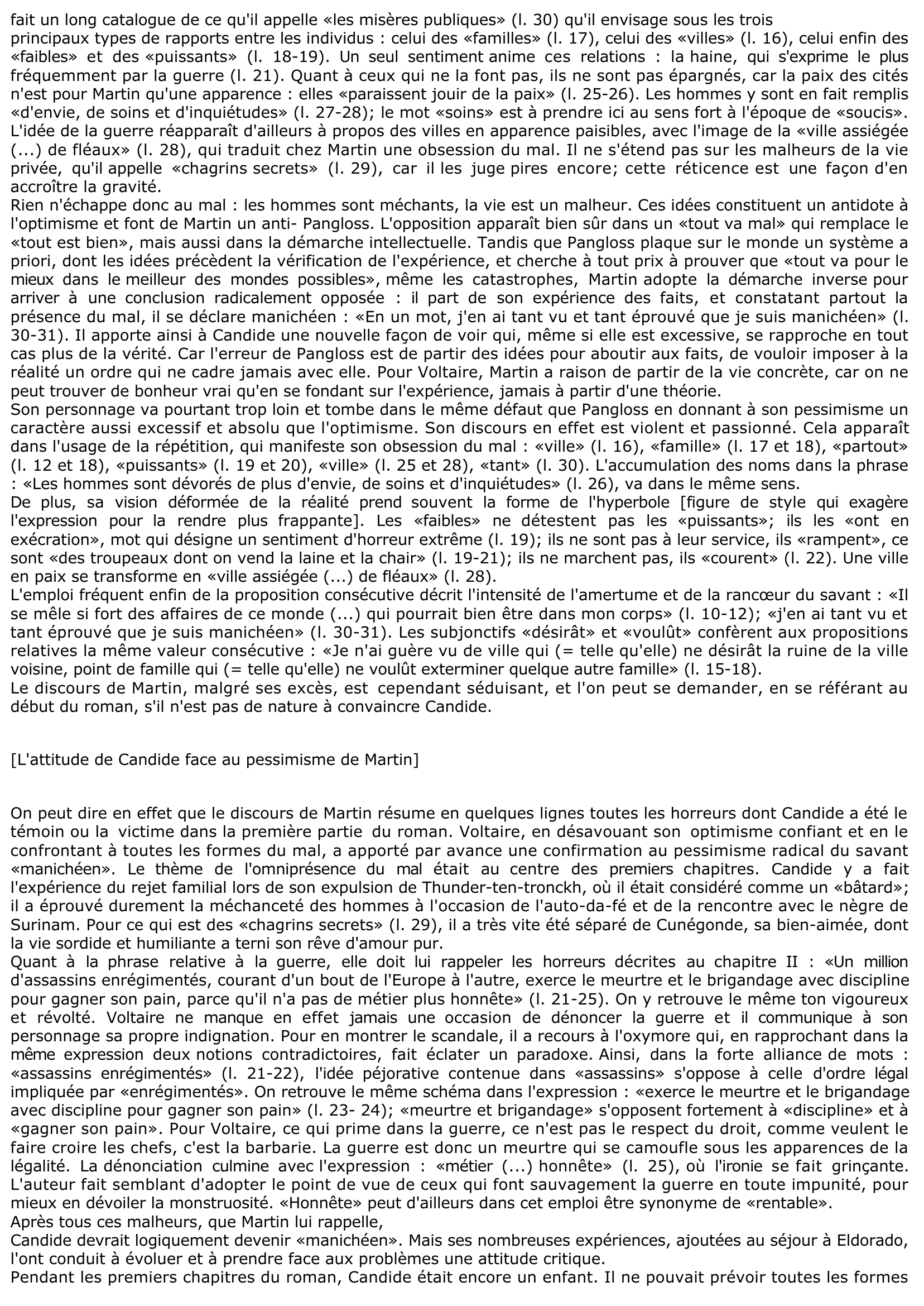 Prévisualisation du document [La philosophie de Martin] CANDIDE DE VOLTAIRE (lecture analytique du chapitre XX)