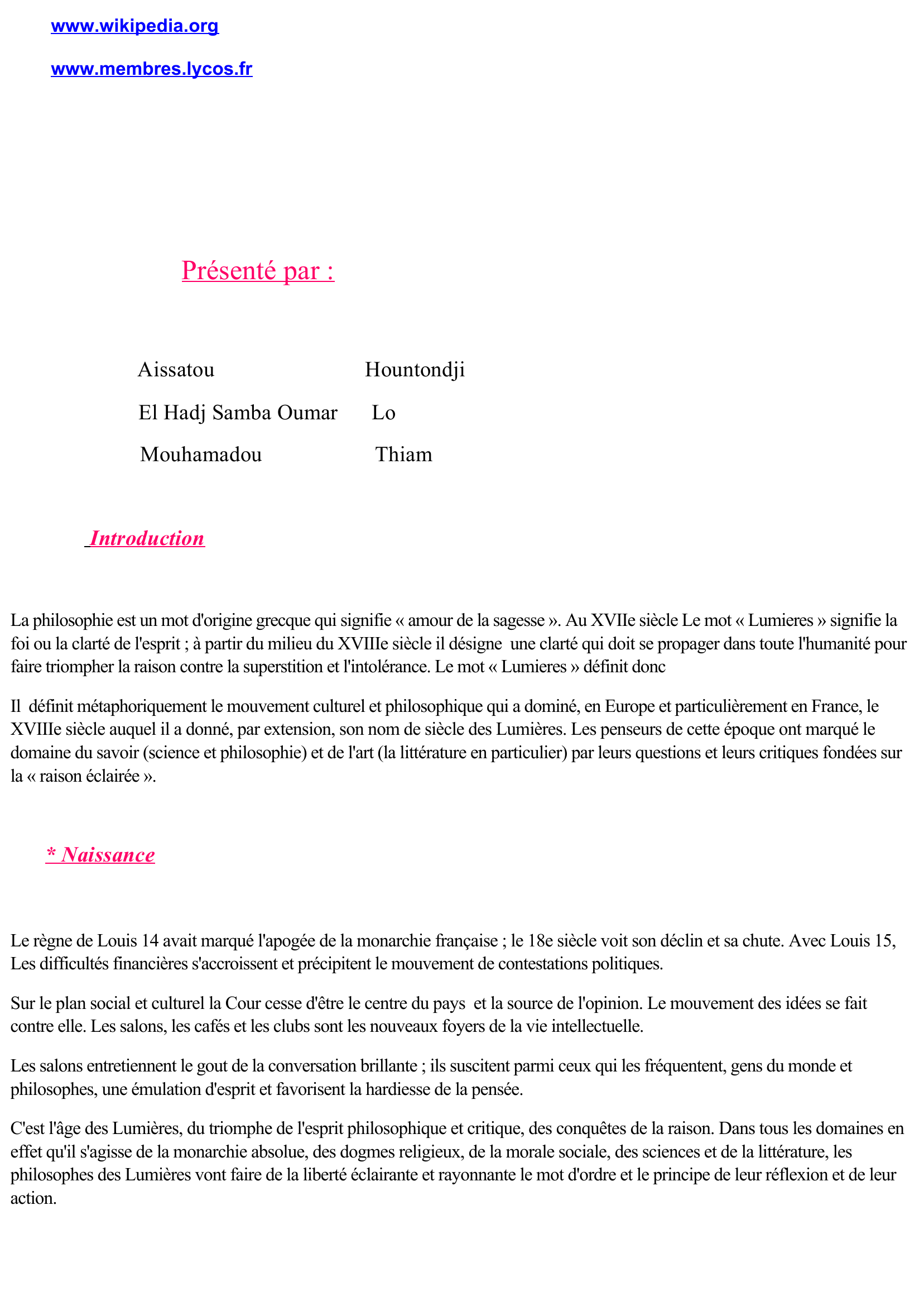 Prévisualisation du document La Philosophie des Lumieres