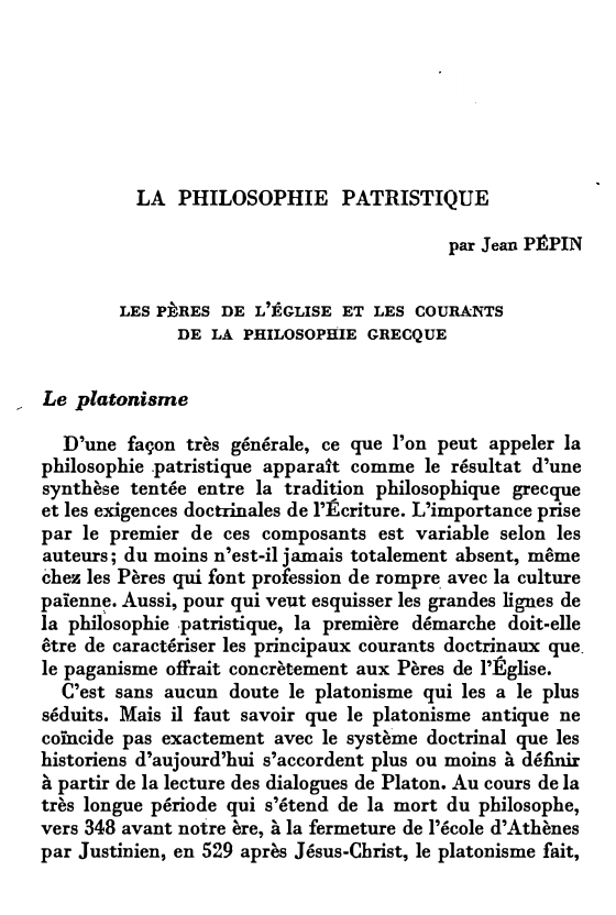 Prévisualisation du document LA PHILOSOPHIE PATRISTIQUE par Jean PÉPIN