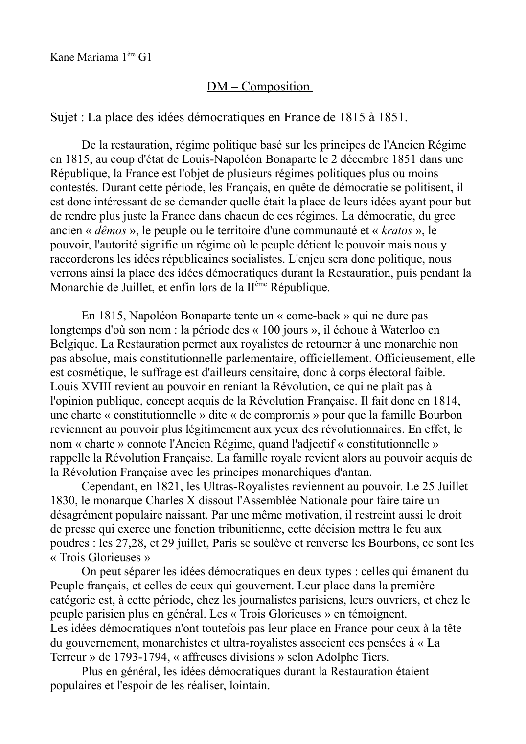 Prévisualisation du document La place des idées démocratiques en France de 1815 à 1851