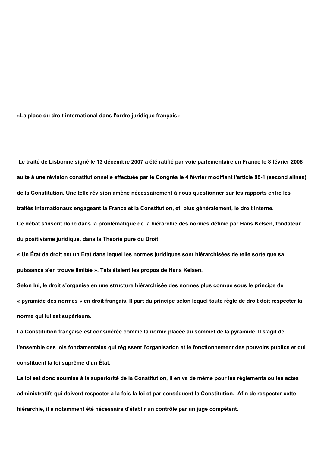 Prévisualisation du document «La place du droit international dans l&#8217;ordre juridique français»