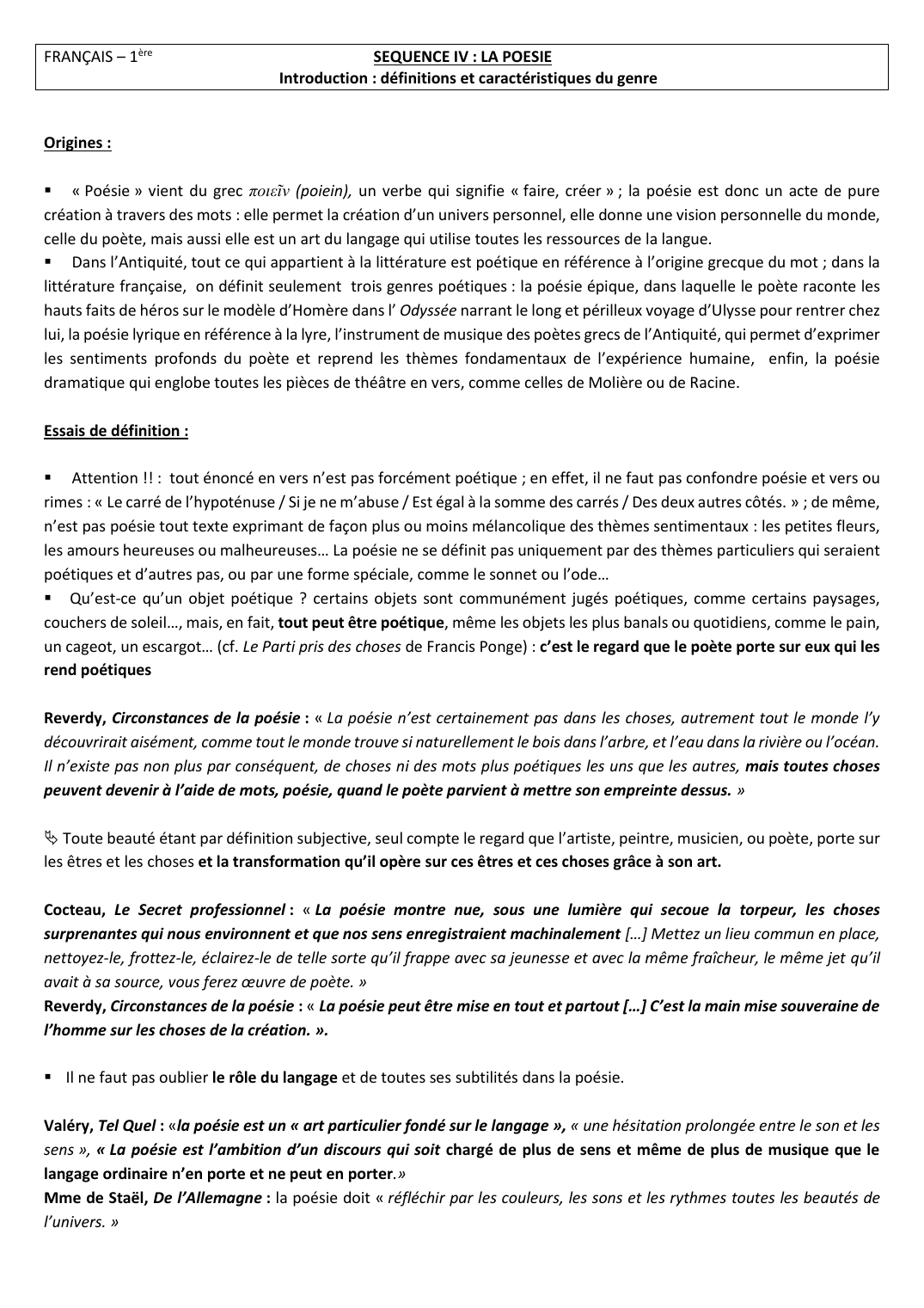 Prévisualisation du document La poésie - cours de français 1re