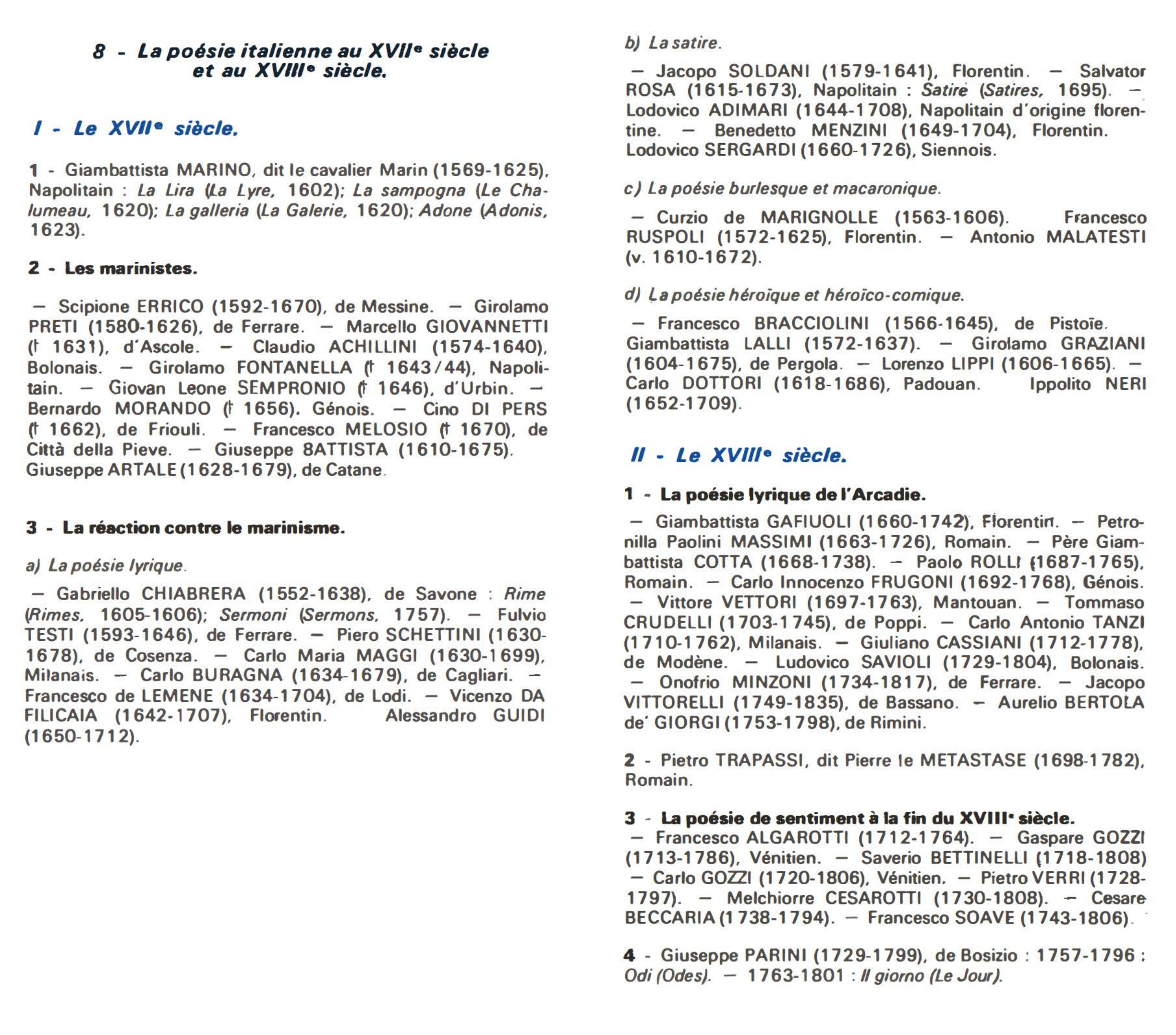 Prévisualisation du document La poésie italienne au XVIIe siècle et au XVIIIe siècle.