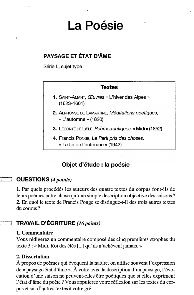 Prévisualisation du document La Poésie
PAYSAGE ET ÉTAT D'ÂME (corpus corrigé)