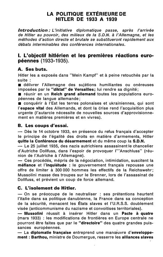 Prévisualisation du document LA POLITIQUE EXTÉRIEURE DE HITLER DE 1933 A 1939
