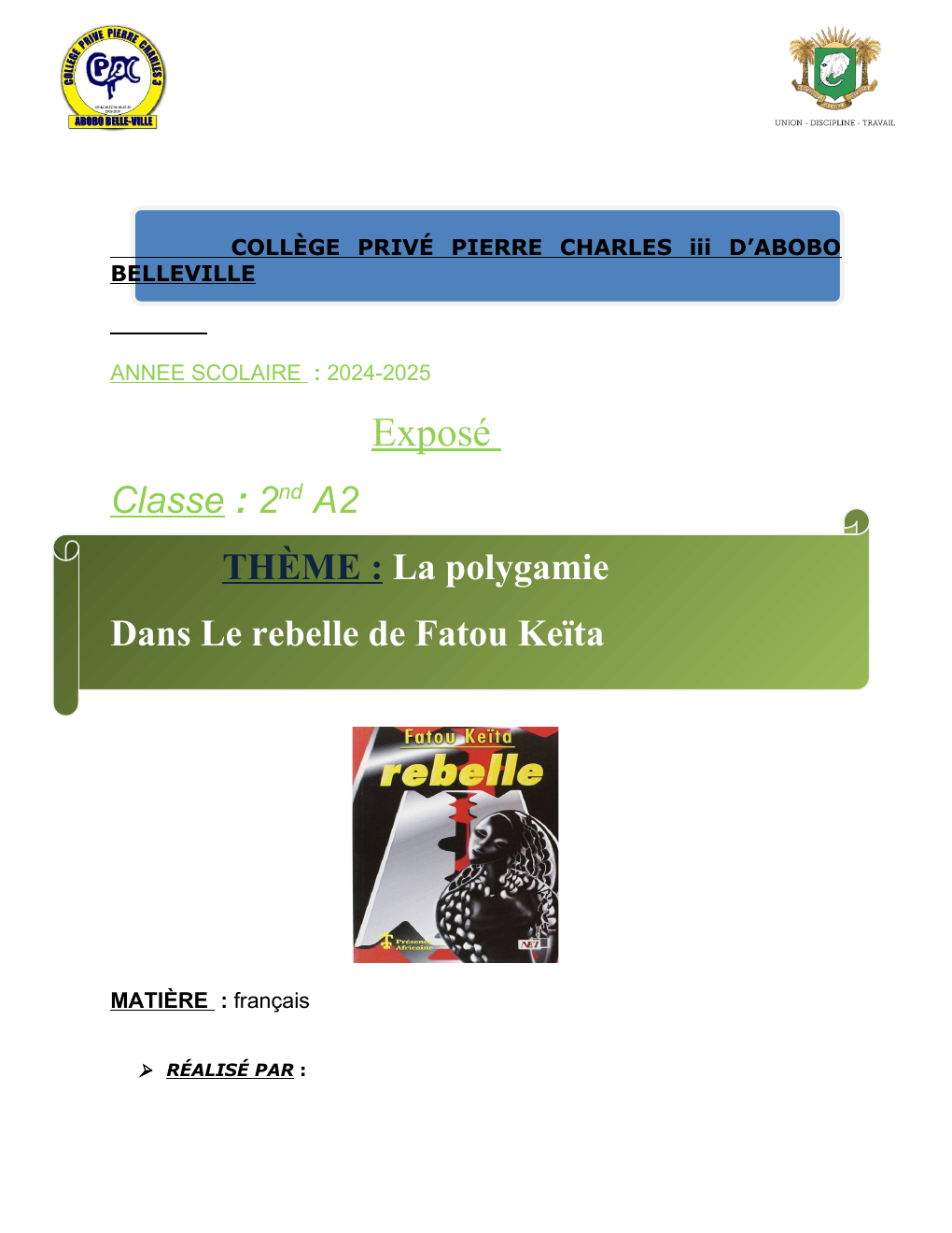 Prévisualisation du document LA POLYGAMIE DANS REBELLE FATOU KEITA
