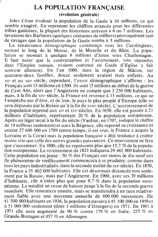 Prévisualisation du document LA POPULATION FRANÇAISE(évolution générale) (HISTOIRE).
