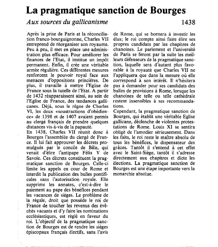 Prévisualisation du document La pragmatique sanction de BourgesAux sources du gallicanisme.