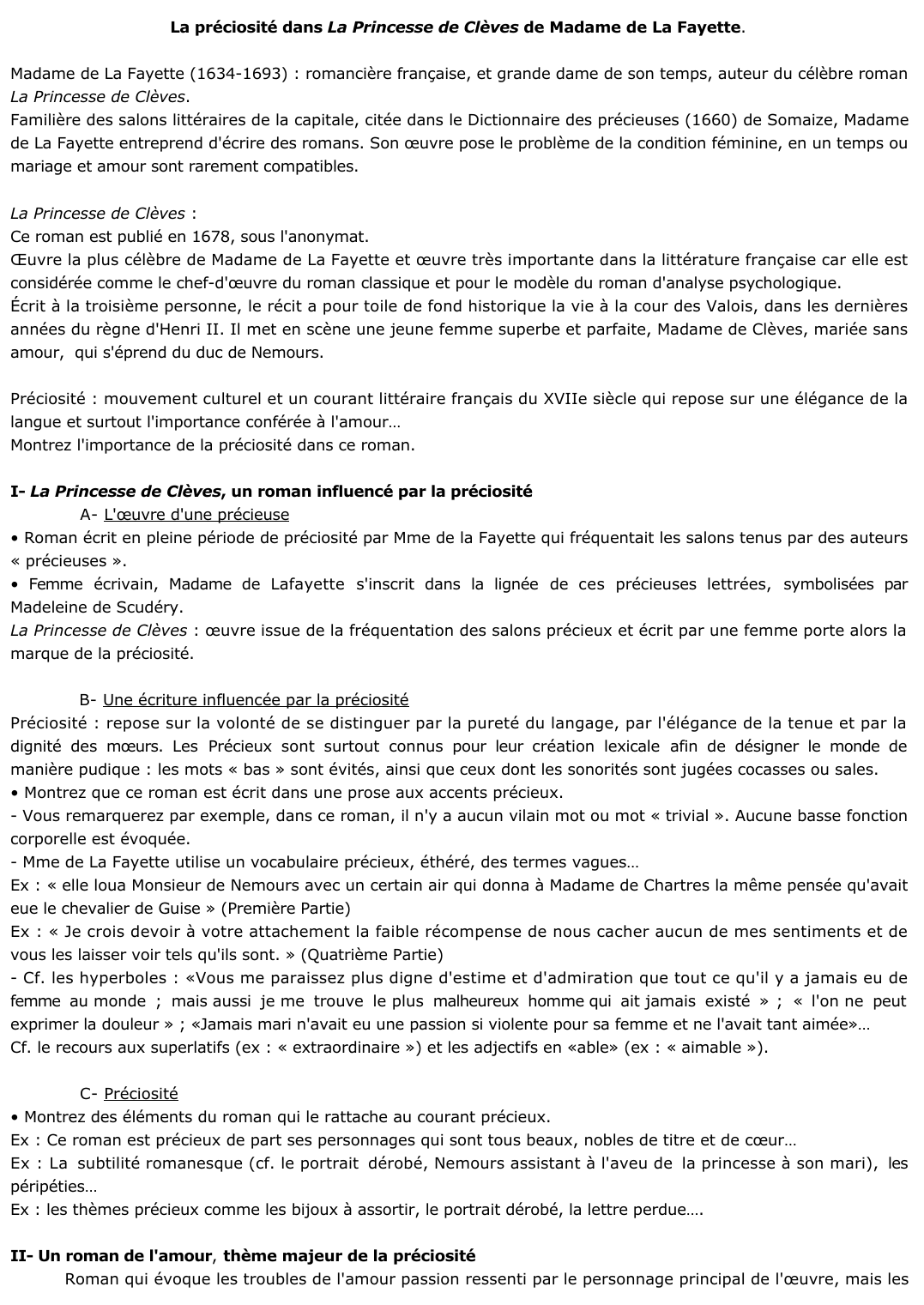 Prévisualisation du document 	La préciosité dans La Princesse de Clèves de Madame de La Fayette.