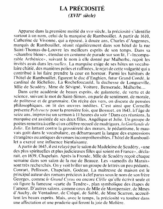 Prévisualisation du document LA PRÉCIOSITÉ(XVIIe siècle) - HISTOIRE.