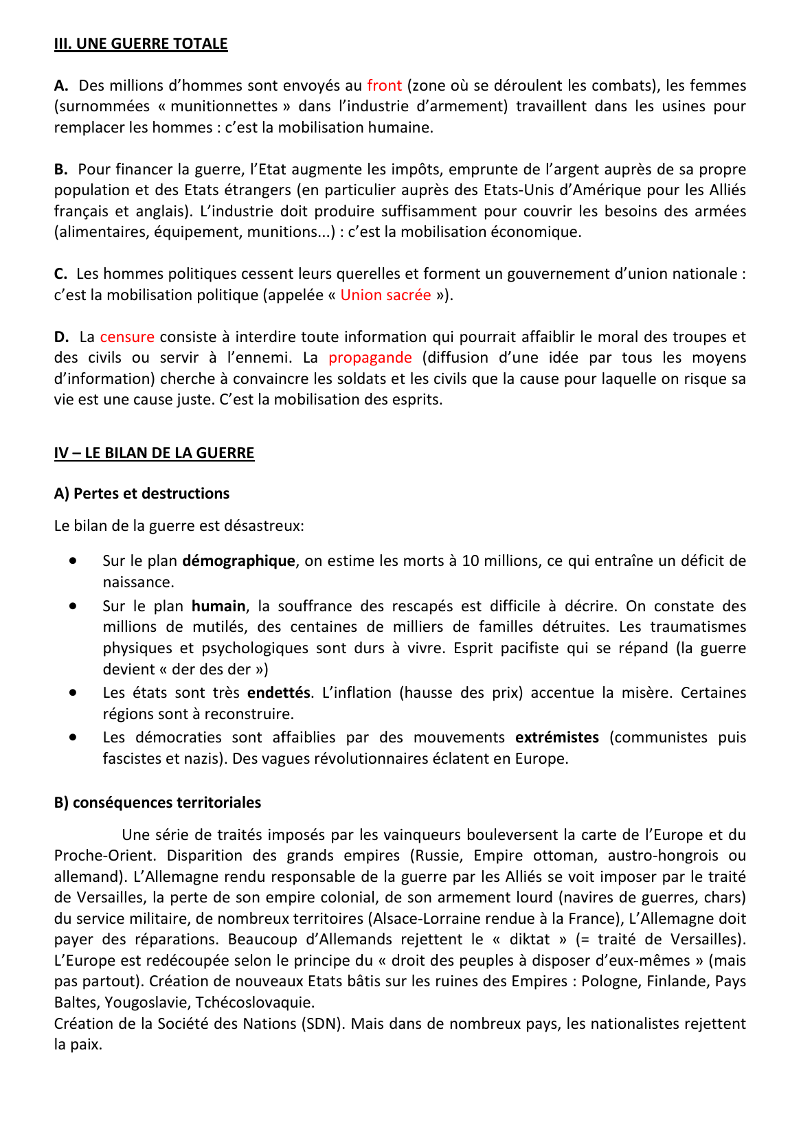 Prévisualisation du document LA PREMIERE GUERRE MONDIALE (1914-1918) - HISTOIRE