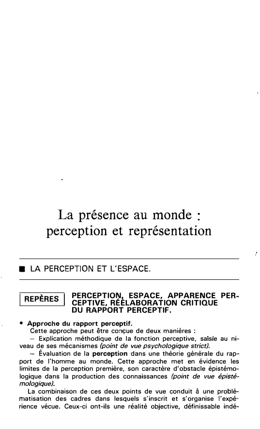 Prévisualisation du document La présence au monde : perception et représentation