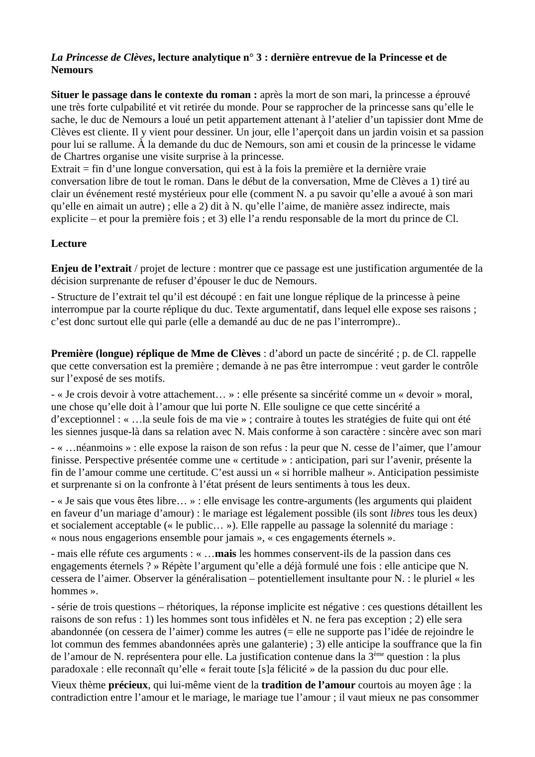Prévisualisation du document La Princesse de Clèves , lecture analytique n° 3 : dernière entrevue de la Princesse et de Nemours